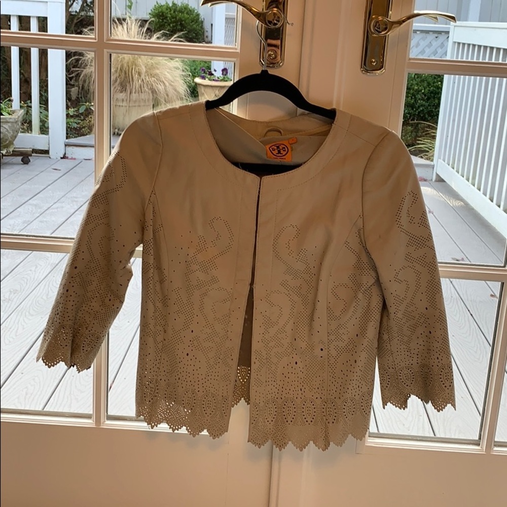 Tory burn tan laser cut leather blazer